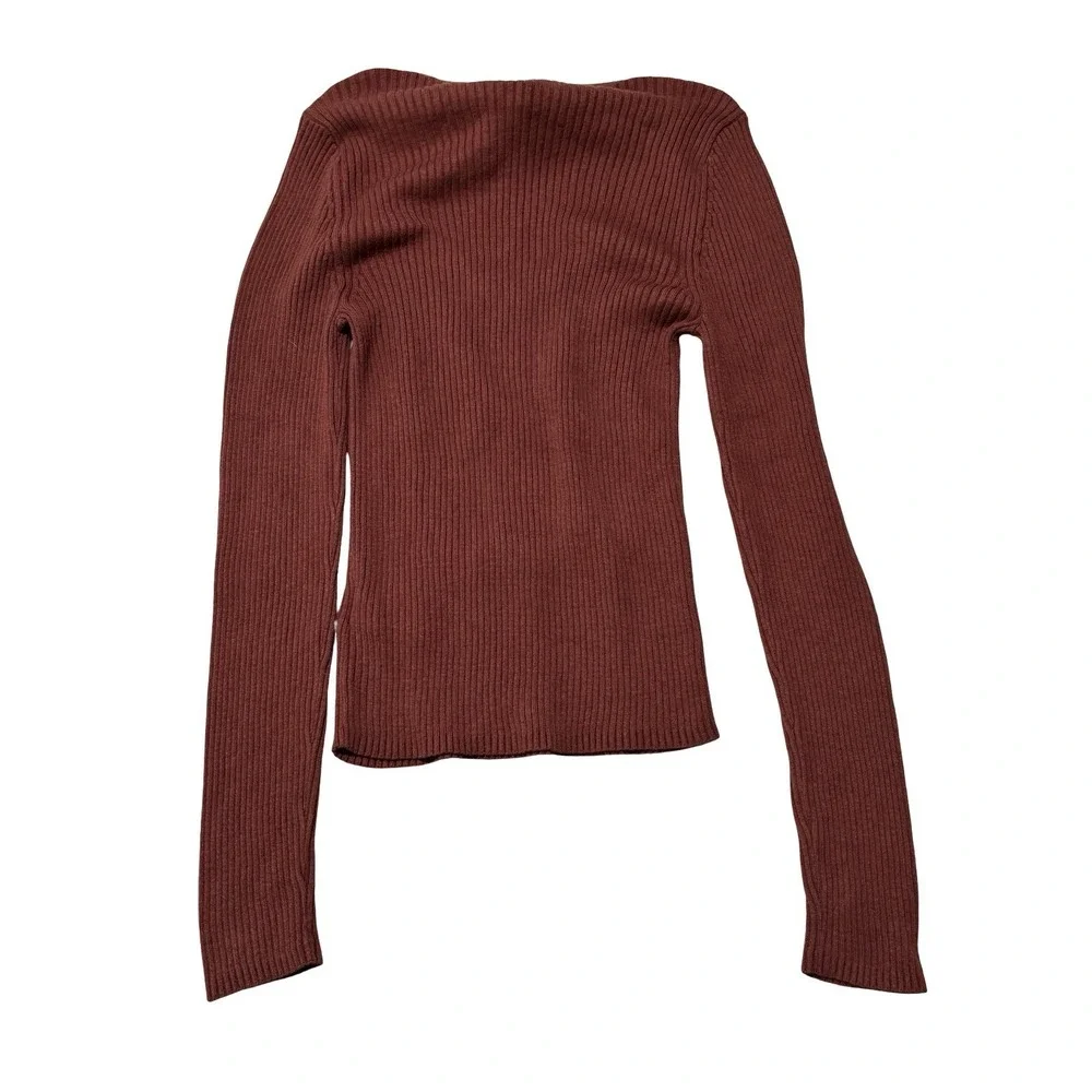 NWT GAP Women's Ribbed Sweetheart Sweater‎ Red Burgundy Long Sleeve Sz M 12x23.5
